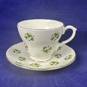 Vintage Shamrock Teacup and Saucer Healacraft Fine Bone China England